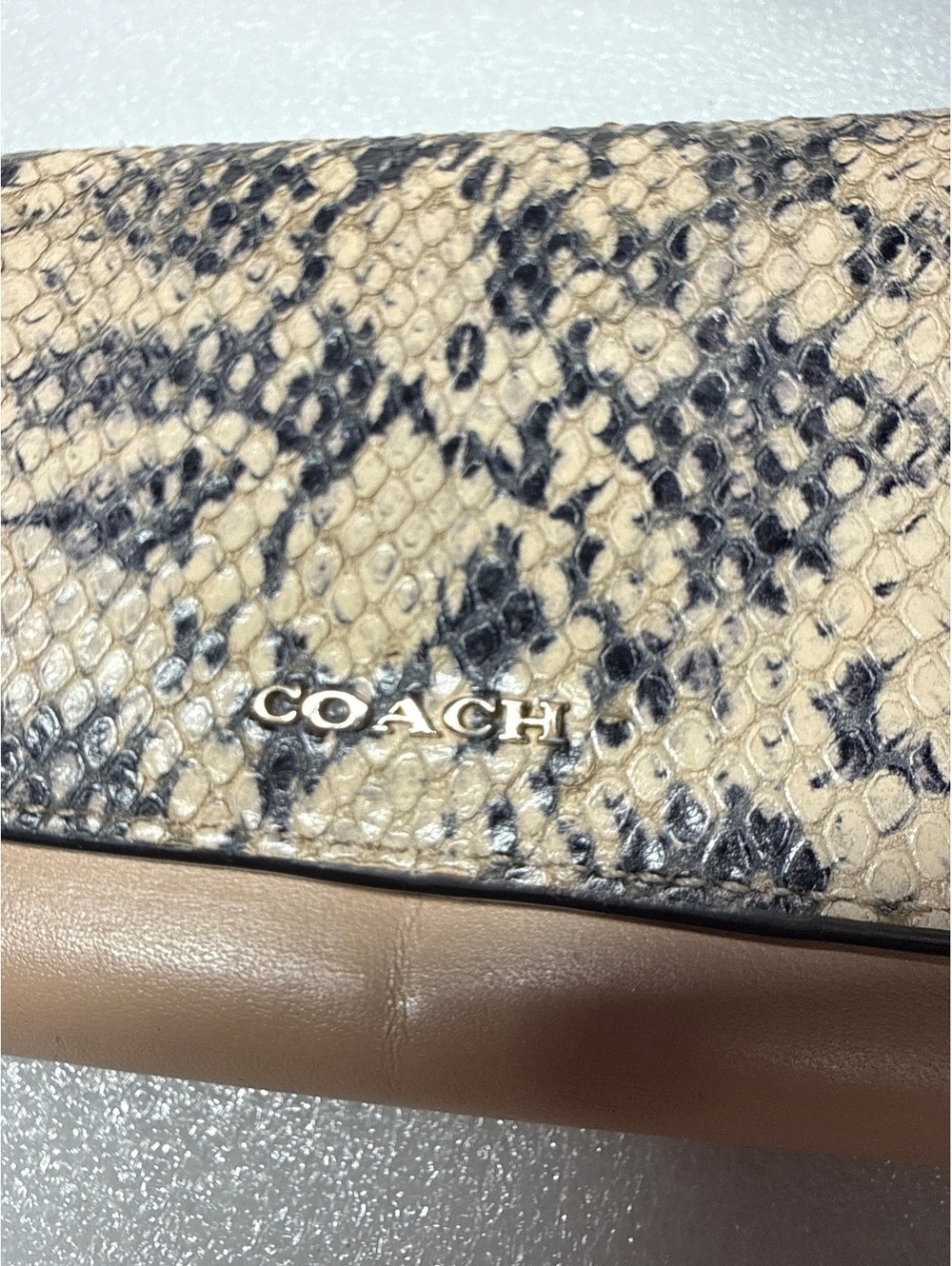 Coach Snakeskin Print Leather Flap Wallet Nude Beige Long Continental Wallet - Picture 4 of 12